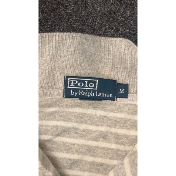 Polo Ralph Lauren Striped Polo Shirt Mens M Grey White Blue Pony Logo Cotton - Picture 3 of 3